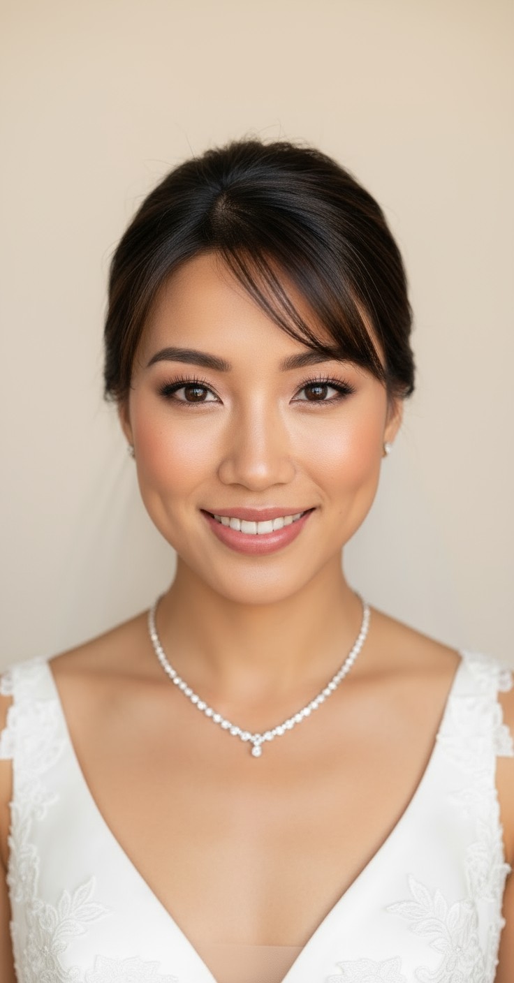 After Wedding Hair Updo With Bangs